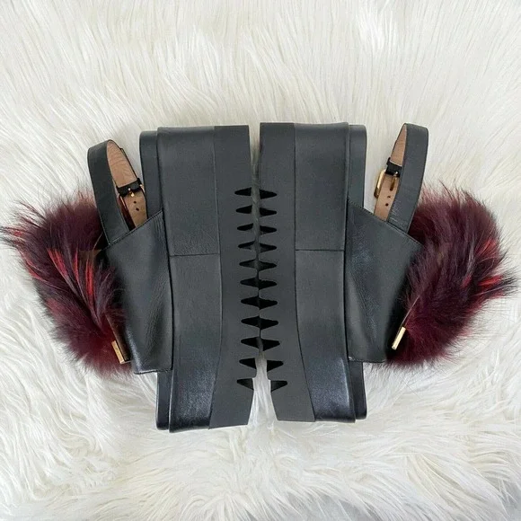 Sergio Rossi Fur Platform Wedge Slingback Sandal - Picture 6 of 12